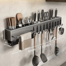 Organizador de Cozinha de Parede Multifuncional ✨ Suporte para Facas e Utensílios — Sem Furos, Prático e Econômico de Espaço 🏠🍴
