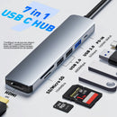 Hub USB-C 7 em 1 – HDMI 4K, Leitor SD/TF e 3 Portas USB | Adaptador Multifuncional para Notebook e MacBook