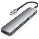 Hub USB-C 7 em 1 – HDMI 4K, Leitor SD/TF e 3 Portas USB | Adaptador Multifuncional para Notebook e MacBook