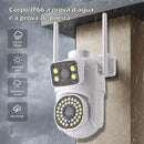 Câmera de Segurança Wi-Fi Dual Lens 2MP – Visão Noturna, Rastreamento Humano por IA e Monitoramento 360° IP66 para Casa e Empresa